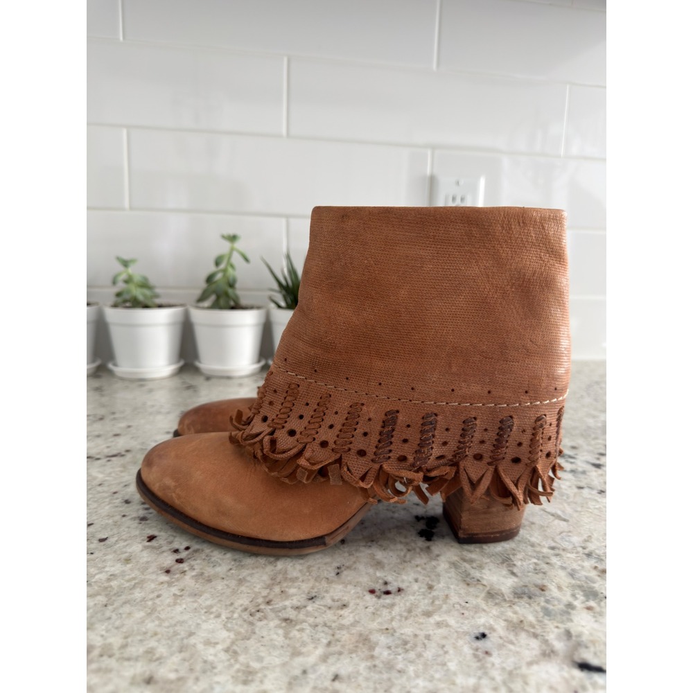 Sundance Leather Fringe Ankle Boots Size 39 (US 8.5) Brown Boho